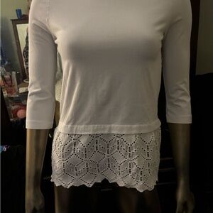 Tyler Boe White Long Sleeve Top with Lace Hem